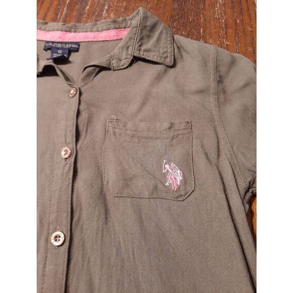Girls Size 12 US Polo Association High Low Shirt Dress Button Front Long Sleeve - Picture 2 of 7
